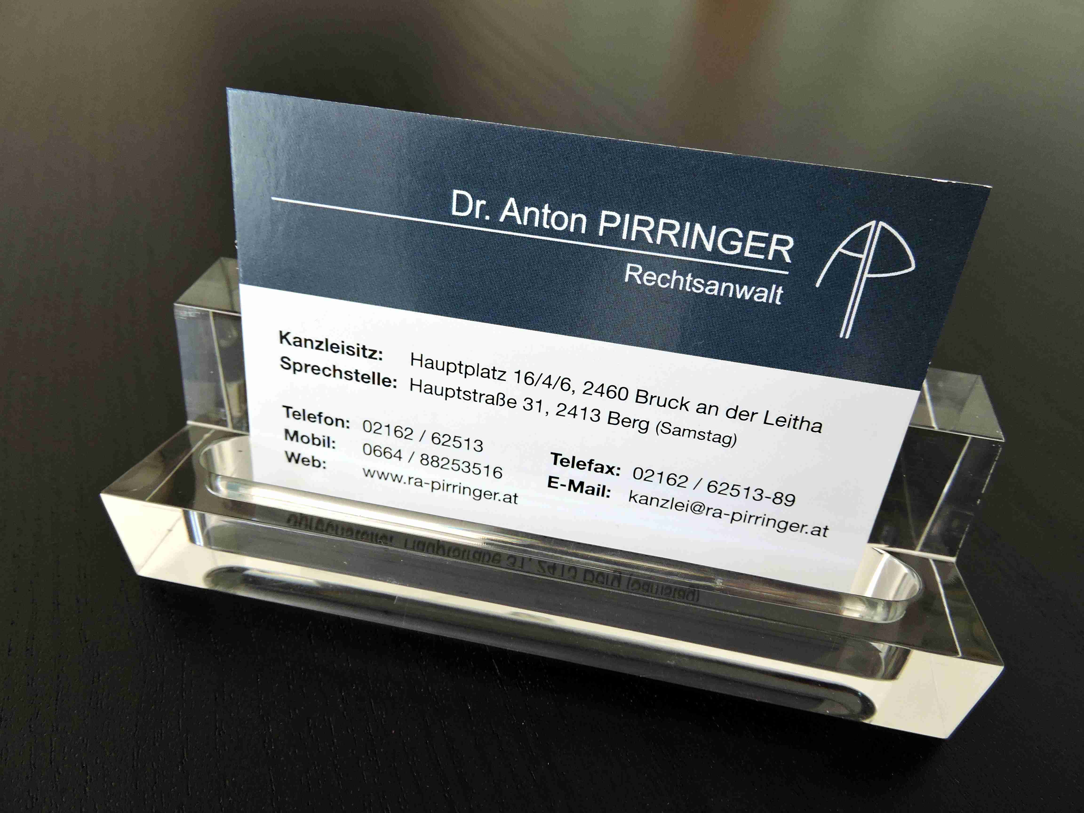 Visitenkarte Anwalt Dr. Anton Pirringer 2460 Bruck an der Leitha 2413 Berg Rechtsanwalt
